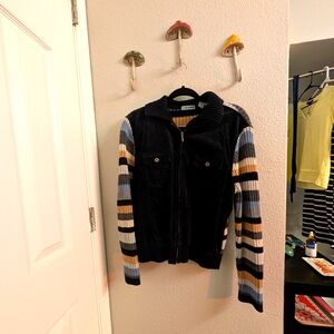Marsh Landing Black Bomber Jacket with Striped Sleeves